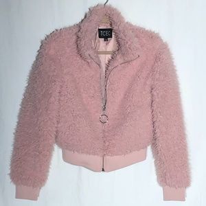 TCEC Pink Fuzzy Bomber Jacket